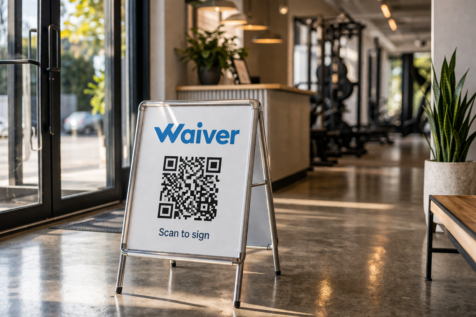 Waiver sign at business entrance